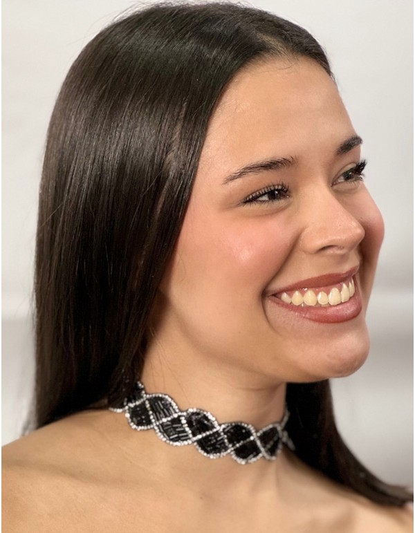 Choker de pedrería negro y plata