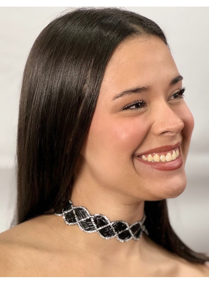 Choker de pedrería negro y plata