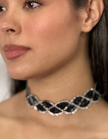 Choker de pedrería negro y plata Choker de pedrería negro y plata