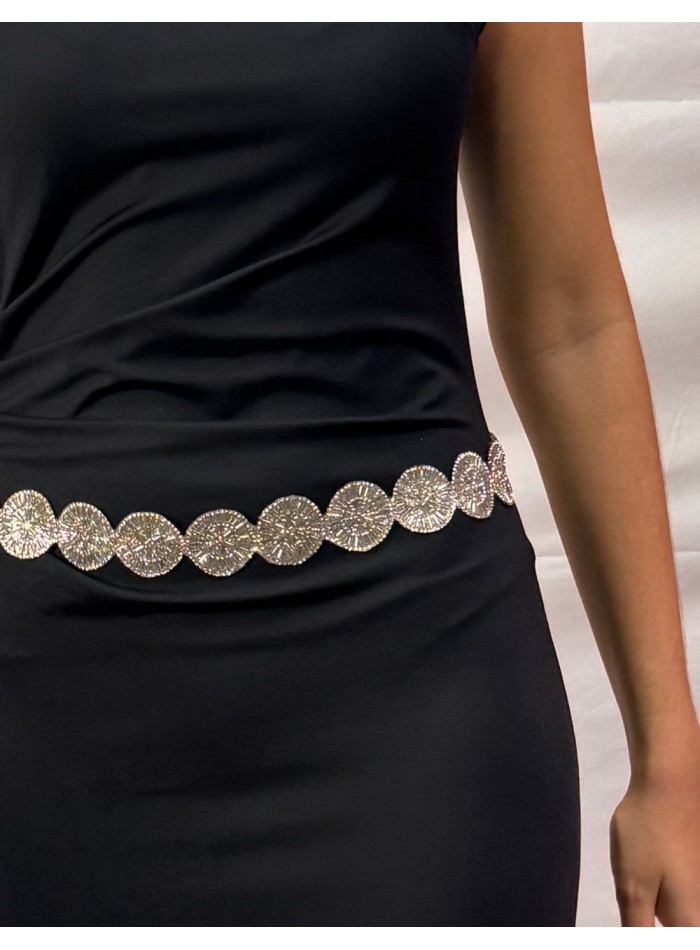 Ceinture de soirée avec fleurs en strass argenté