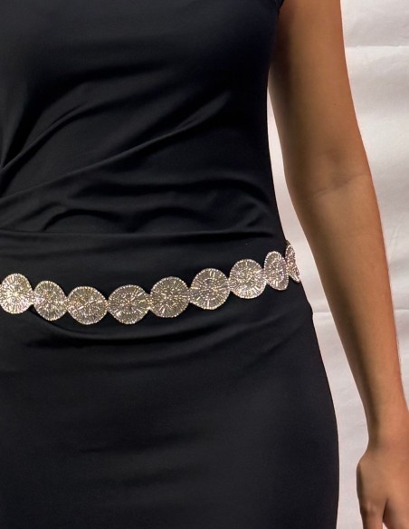 Ceinture de soirée avec fleurs en strass argenté
