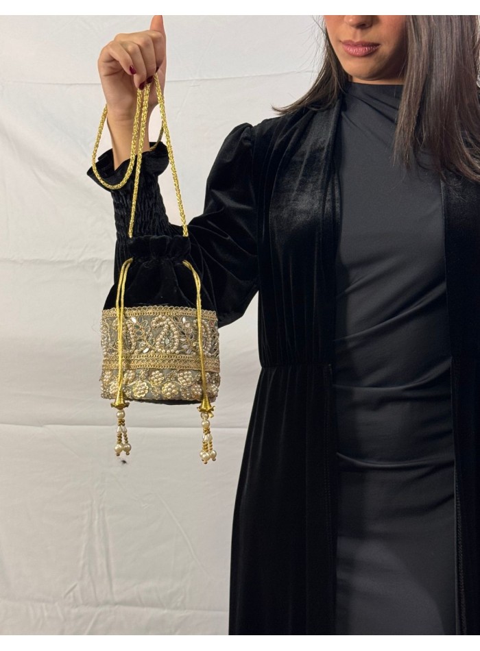 Black velvet bonbonniere with rhinestones and...