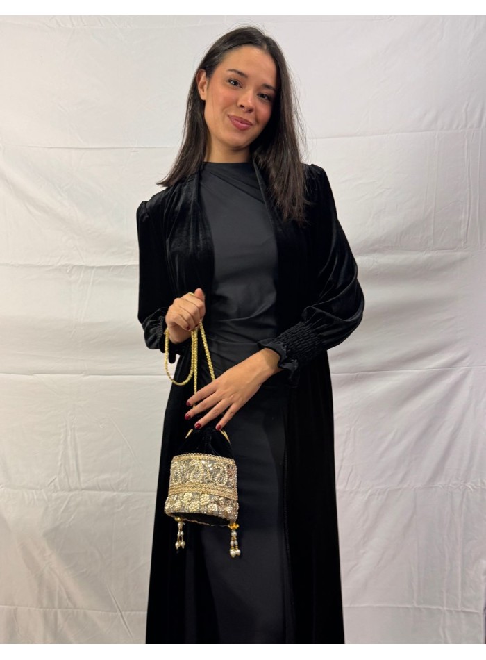 Black velvet bonbonniere with rhinestones and...