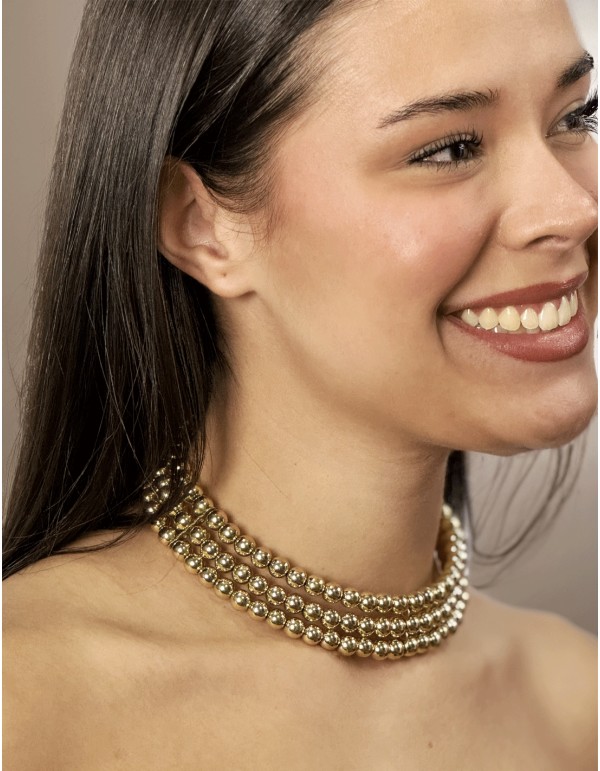 Gold Choker with 3 rows of beads