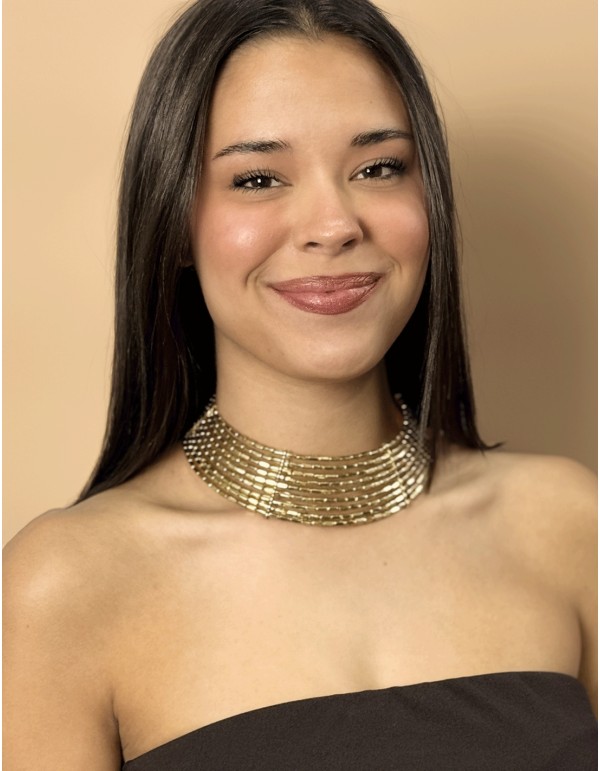 Choker ancho de pedrería dorada para invitada