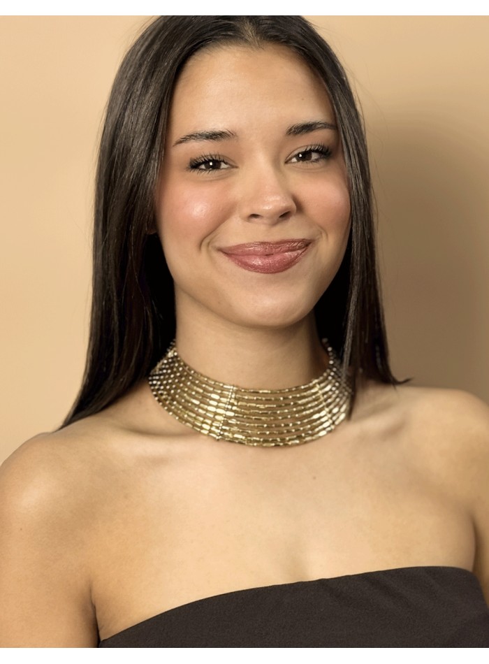 Choker ancho de pedrería dorada para invitada