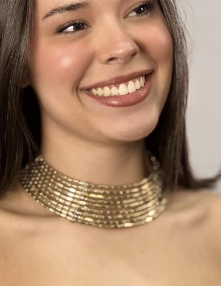 Wide gold rhinestone choker