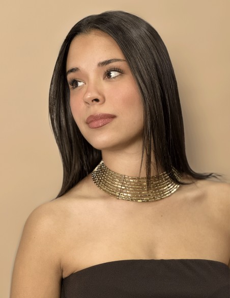 Choker ancho de pedrería dorada