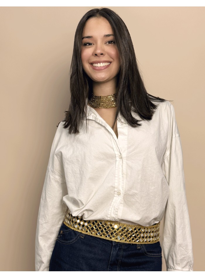 Cinturón ancho dorado con cristales invitada