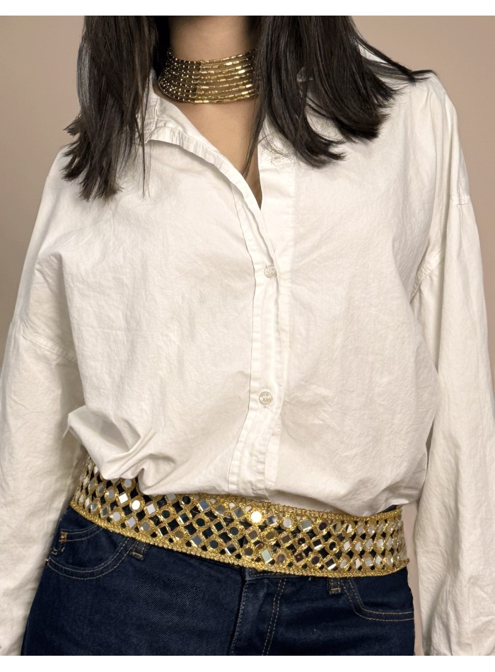 Cinturón ancho dorado con cristales