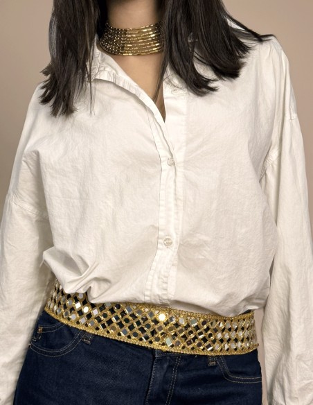 Cinturón ancho dorado con cristales detalle Cinturón ancho dorado con cristales detalle