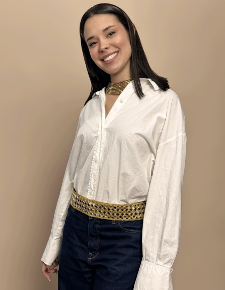 Cinturón ancho dorado con cristales