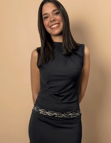 Ceinture de soirée avec strass noirs en forme de feuilles