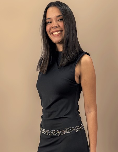 Ceinture de soirée avec strass noirs en forme de feuilles