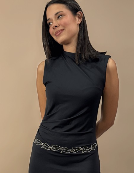 Ceinture de soirée avec strass noirs en forme de feuilles