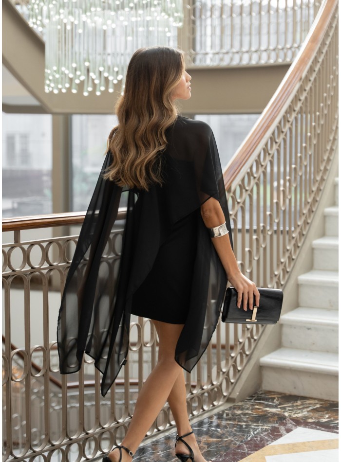 Short black party dress with asymmetrical...