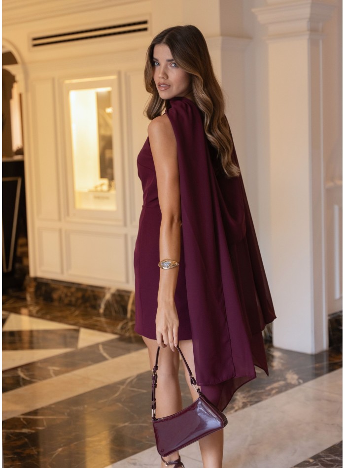 Short burgundy asymmetrical neckline and shawl...