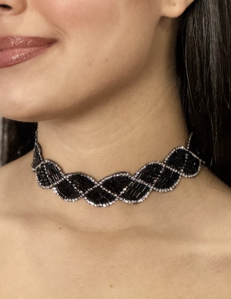 Black and silver rhinestone choker