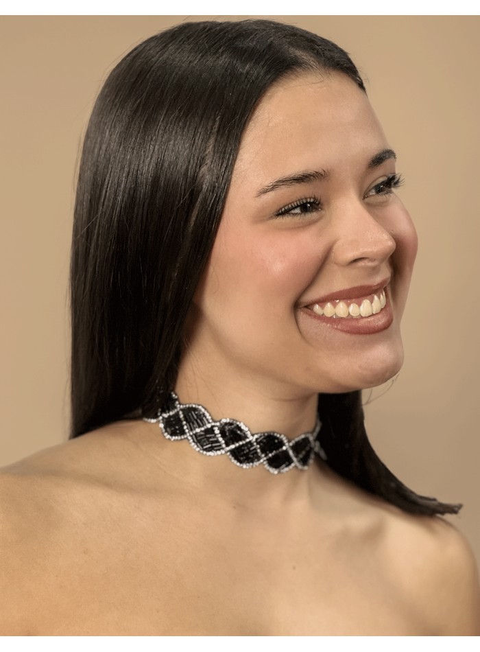 Black and silver rhinestone choker