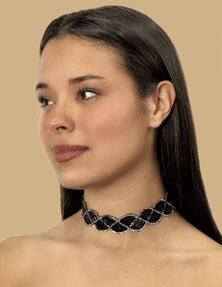 Black and silver rhinestone choker