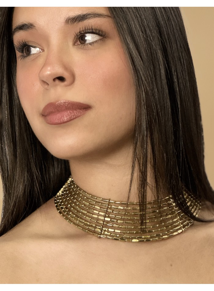 Tour de cou large en strass doré