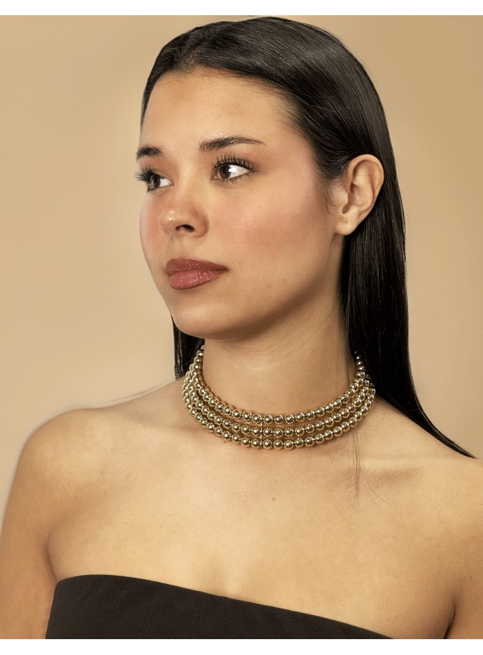 Gold Choker with 3 rows of beads