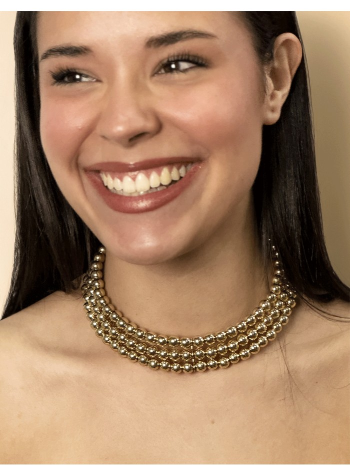 Gold Choker with 3 rows of beads