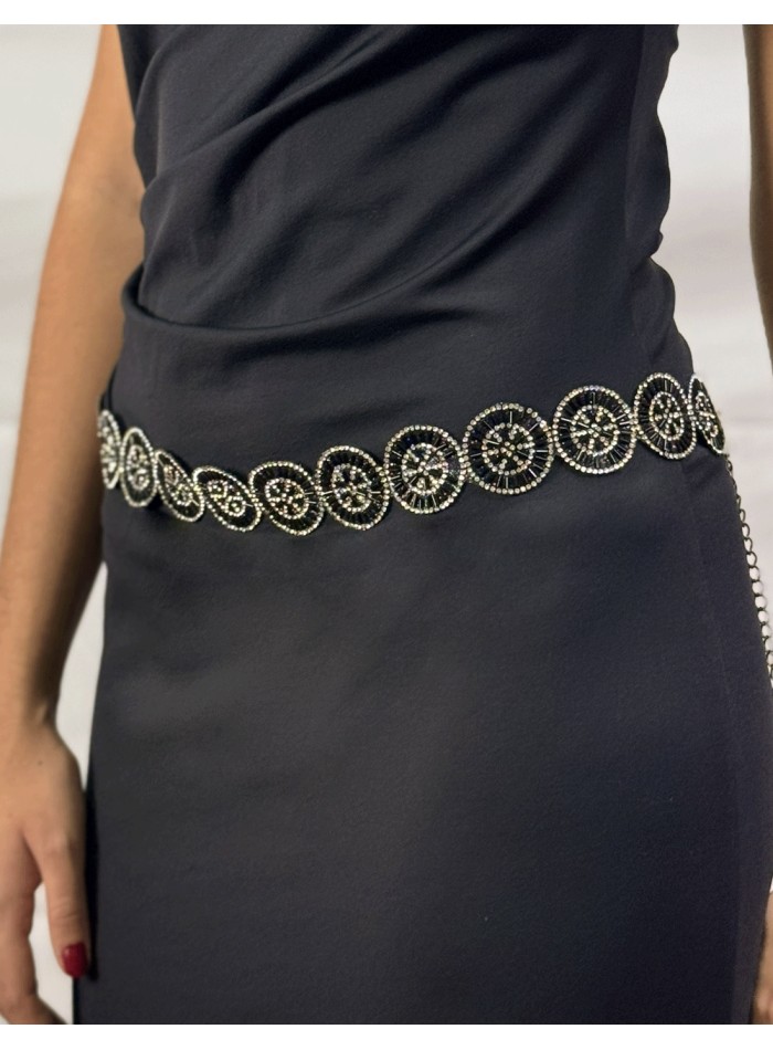 Ceinture de soirée avec fleurs en strass noir