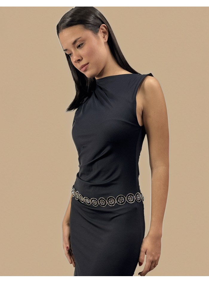 Ceinture de soirée avec fleurs en strass noir