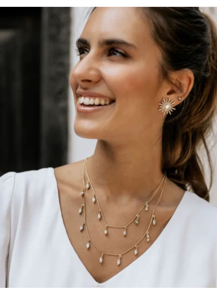 Necklace with double chain with zirconia drops