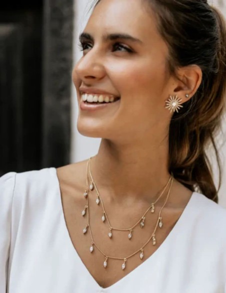 Necklace with double chain with zirconia drops