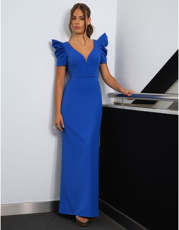 Elegant long dress with V-neckline and butterfly sleeves 2