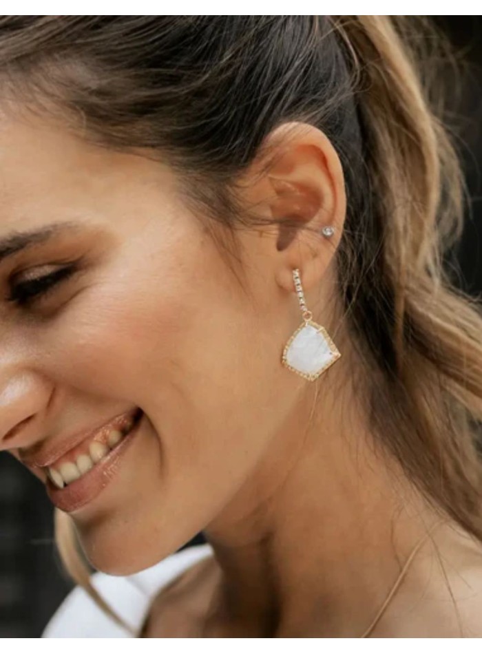 Earrings with central stone surrounded by zircons