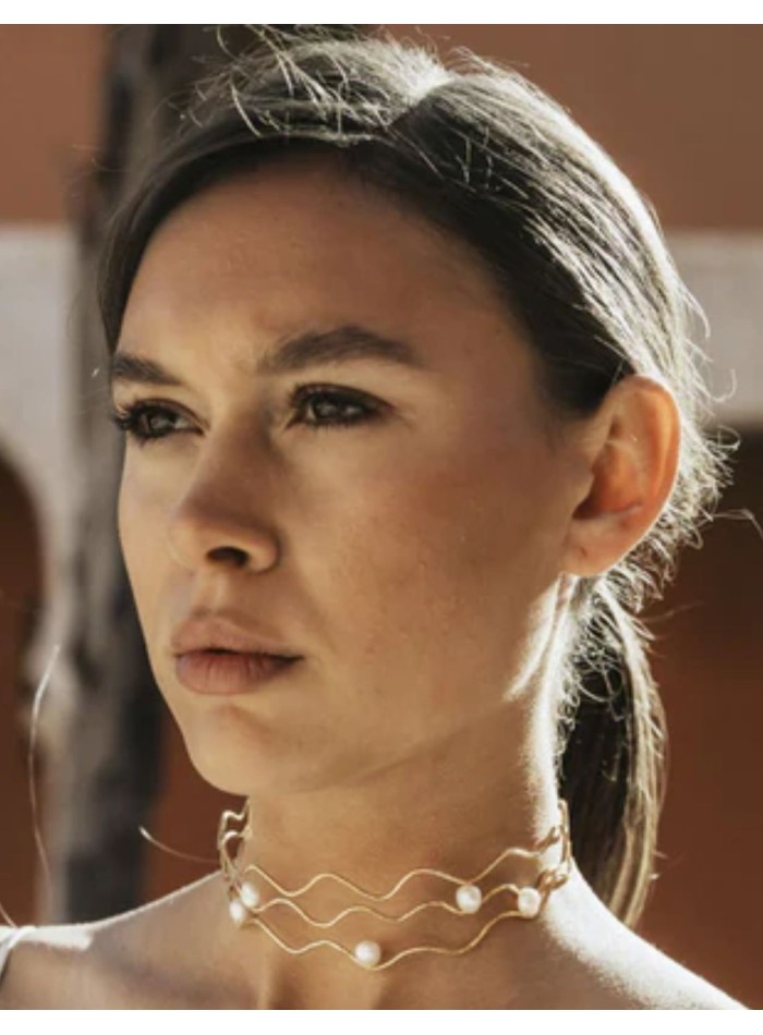 Tour de cou réglable avec motif ondulé et perles