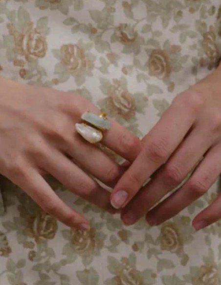 Bague plaquée or avec perles baroques et aigue-marine naturelle