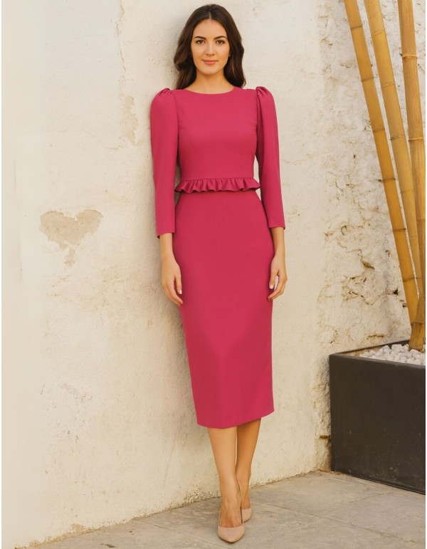 Set of top and straight skirt with gold buttons and ruffle