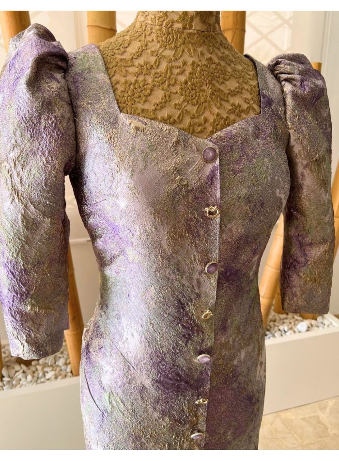 Straight jacquard cocktail dress with gold...