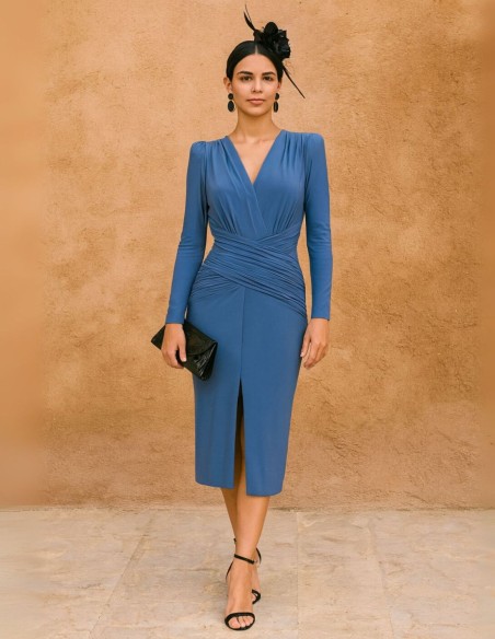 Knitted midi dress with crossover neckline