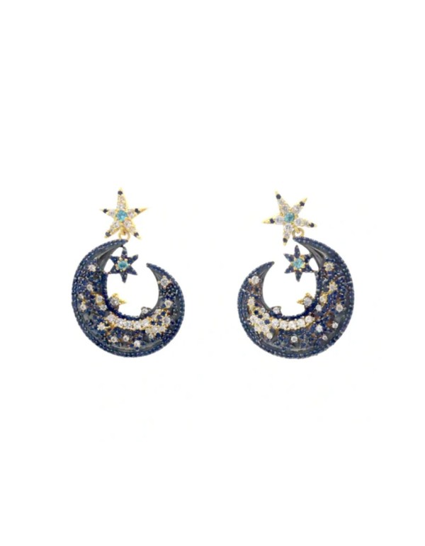 Boucles d'oreilles avec étoile et lune avec zircons