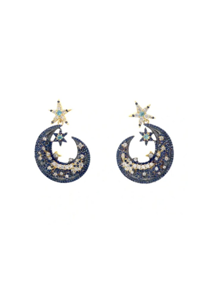 Pendientes con diseño de estrella y luna con circonitas
