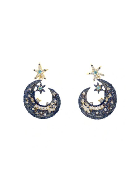 Pendientes con diseño de estrella y luna con circonitas