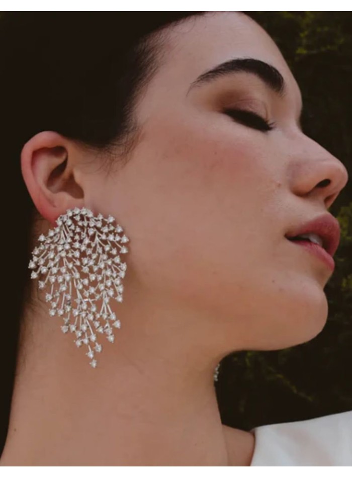 Pendientes en plata con estructura ramificada con circonitas