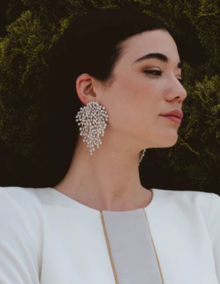 Boucles d'oreilles en argent avec structure ramifiée avec zirconias