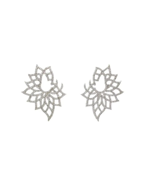 Earrings in silver with flower design with zirconia setting