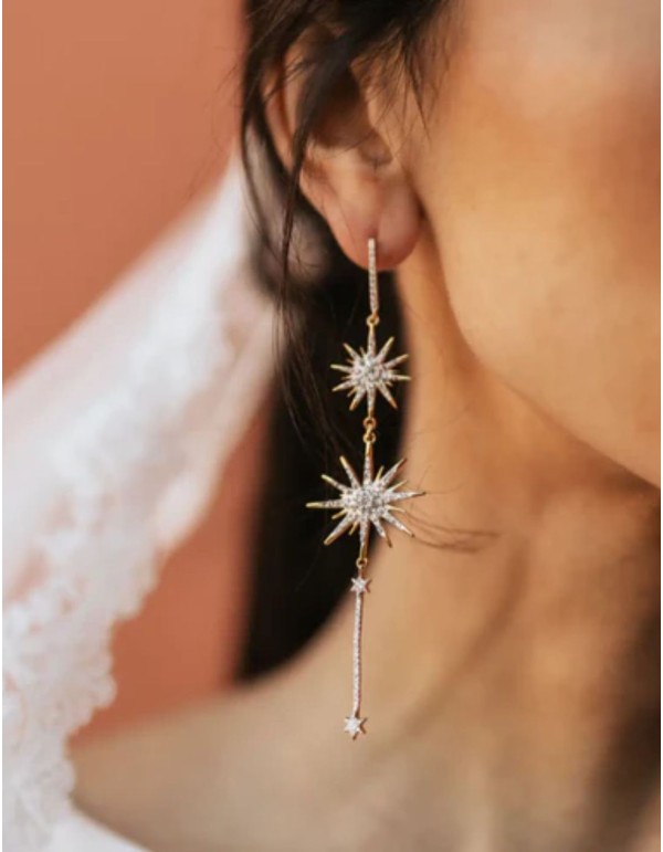 Boucles d'oreilles étoile en argent sterling avec pierres... 2