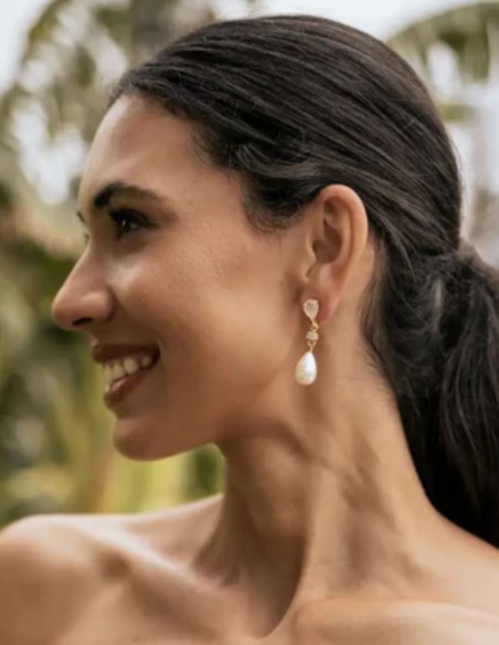 Boucles d'oreilles avec pierre de lune et perle en forme de goutte