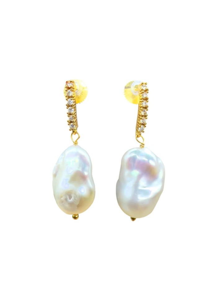 Earrings with zirconia wire and pearl pendant