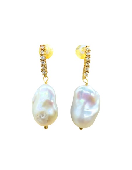Earrings with zirconia wire and pearl pendant
