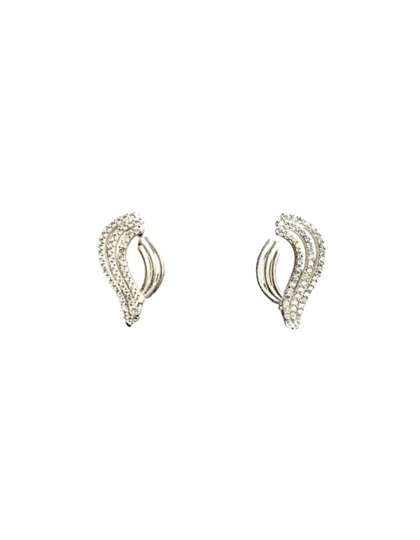 Silver earrings with curved design and zircons