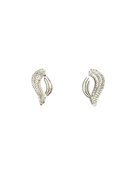 Silver earrings with curved design and zircons